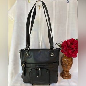 Stone Mountain Accessories Black Leather Shoulder Tote Bag